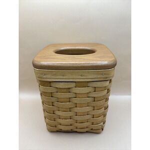 Bradford Basket Co. Cube Tissue Box Holder with Wood Lid & Fabric Liner~1995